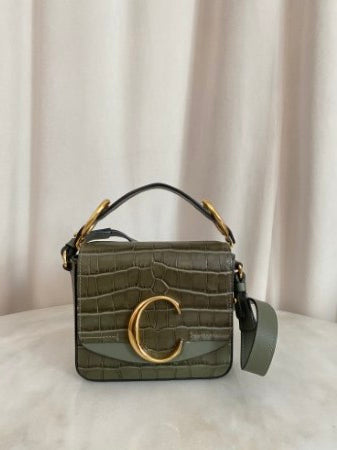 Chloe Green C Croco Embossed Top Handle Bag