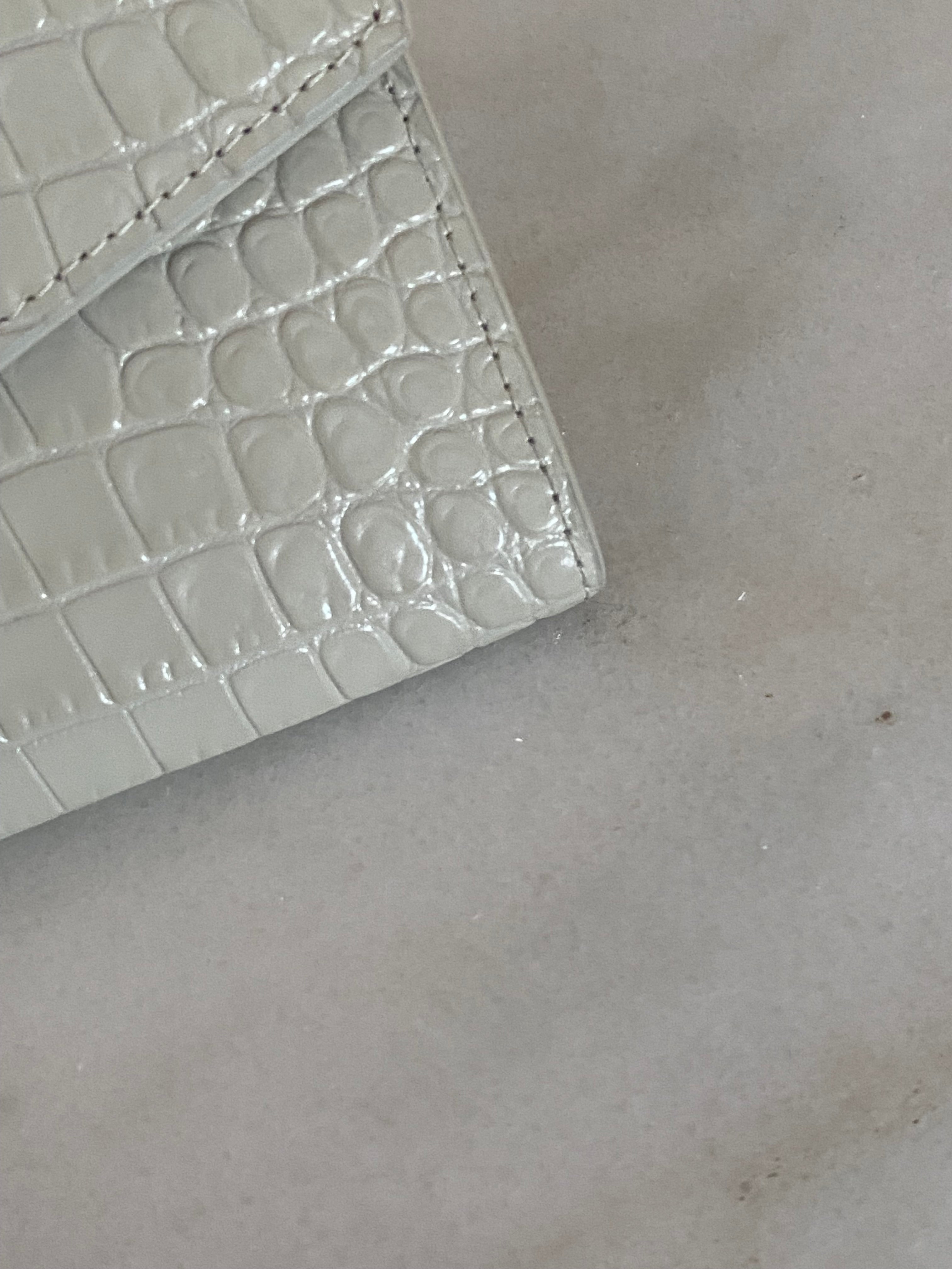 YSL Beige Croco Uptown Wallet on Chain