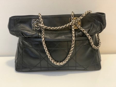 Christian Dior Black Cannage Granville Chain Link Tote Bag