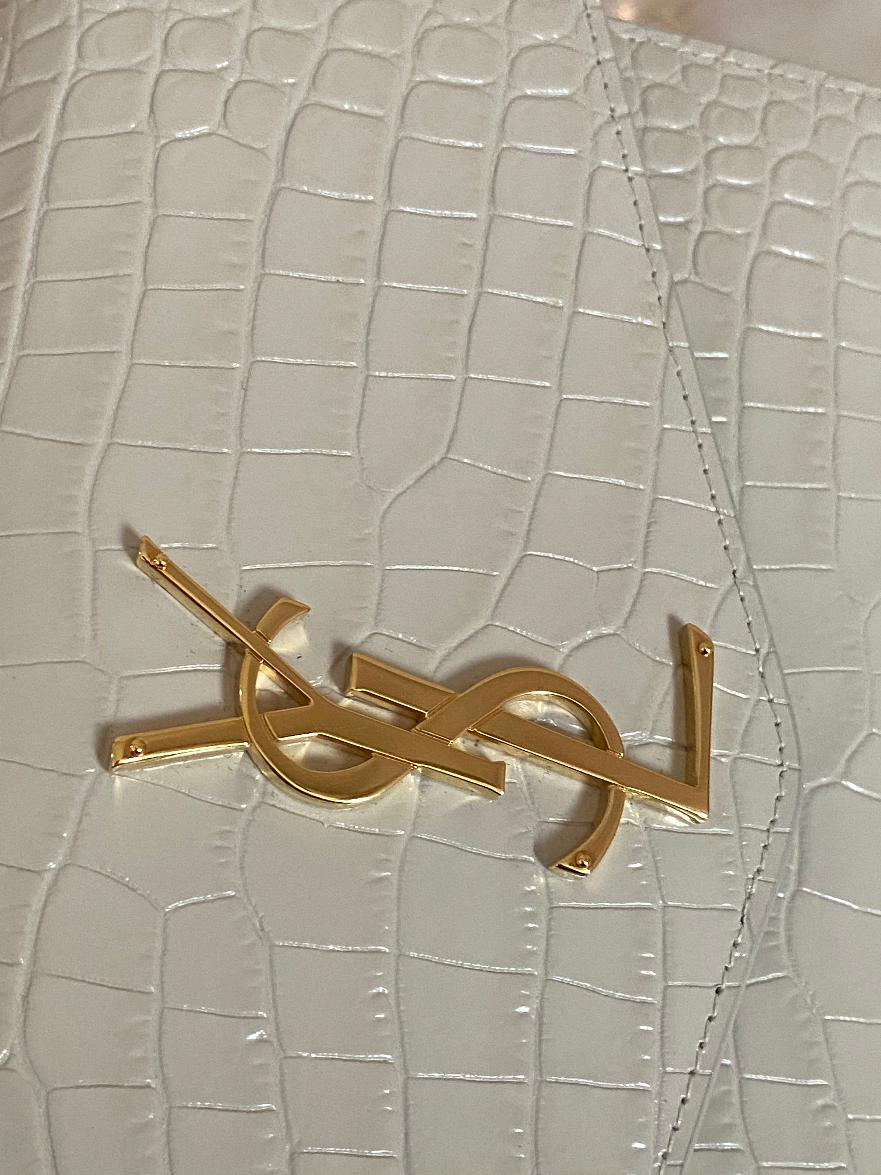 YSL Beige Croco Uptown Wallet on Chain