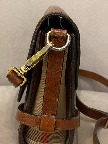 Burberry Brown House Check Bridle Abbott Crossbody Bag