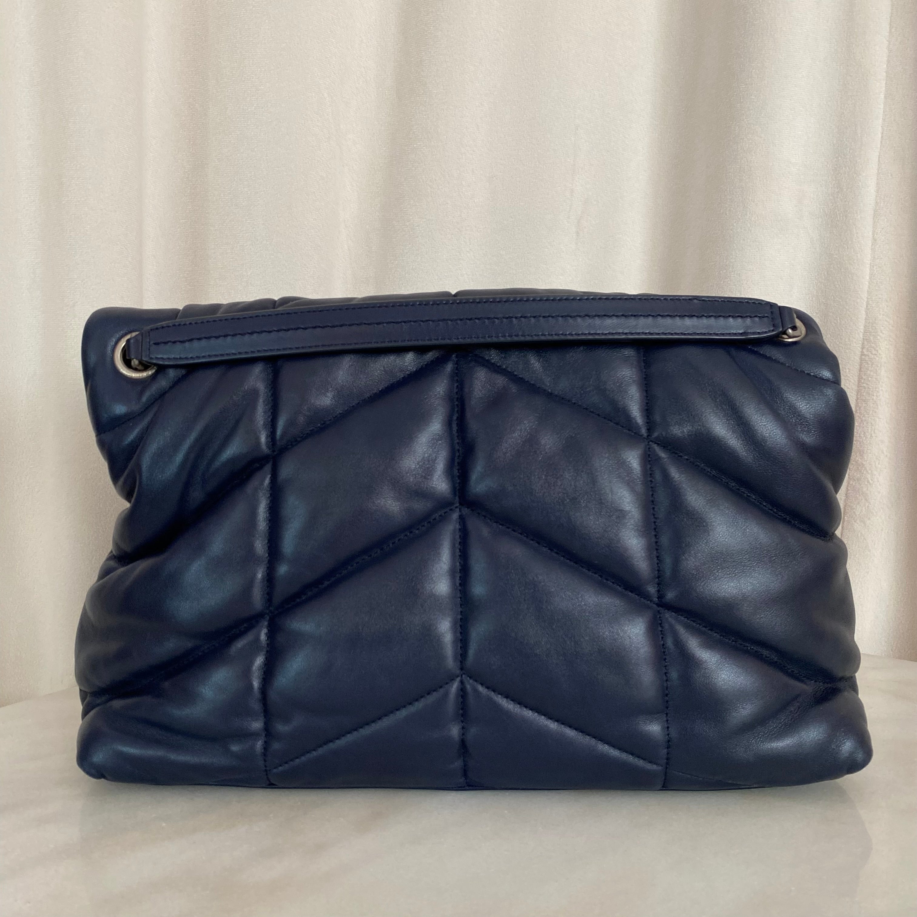 YSL Navy Blue Puffer Double Chain Bag