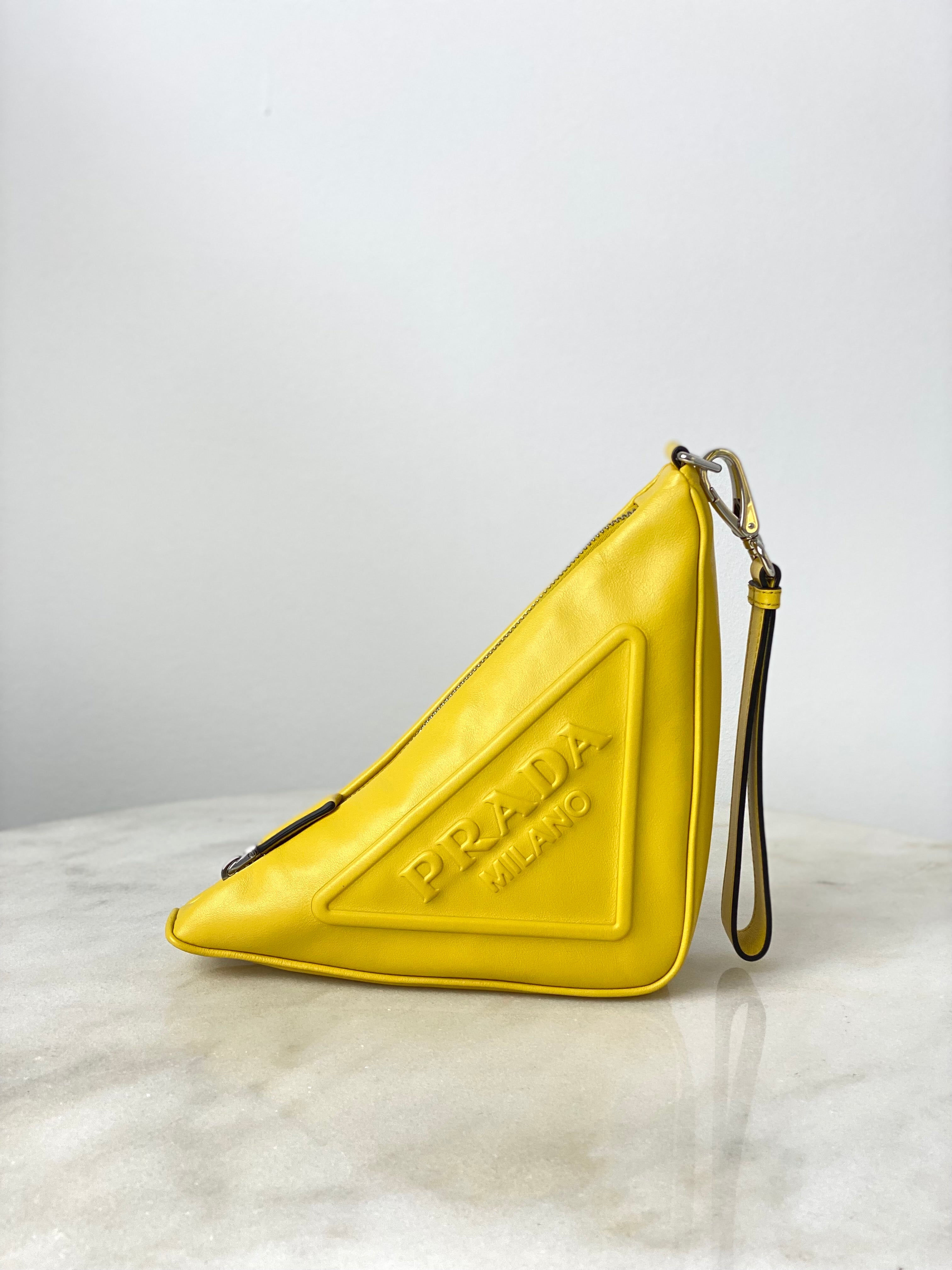 Prada Yellow Triangle Zip Pouch