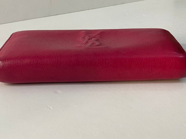 YSL Dark Pink Chevre Belle De Jour Zip Around Wallet