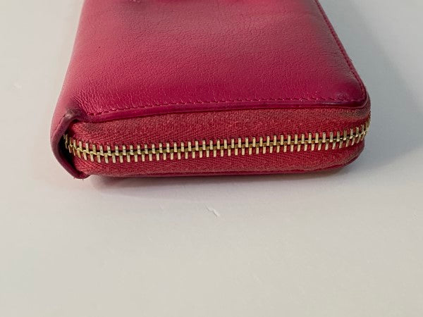 YSL Dark Pink Chevre Belle De Jour Zip Around Wallet