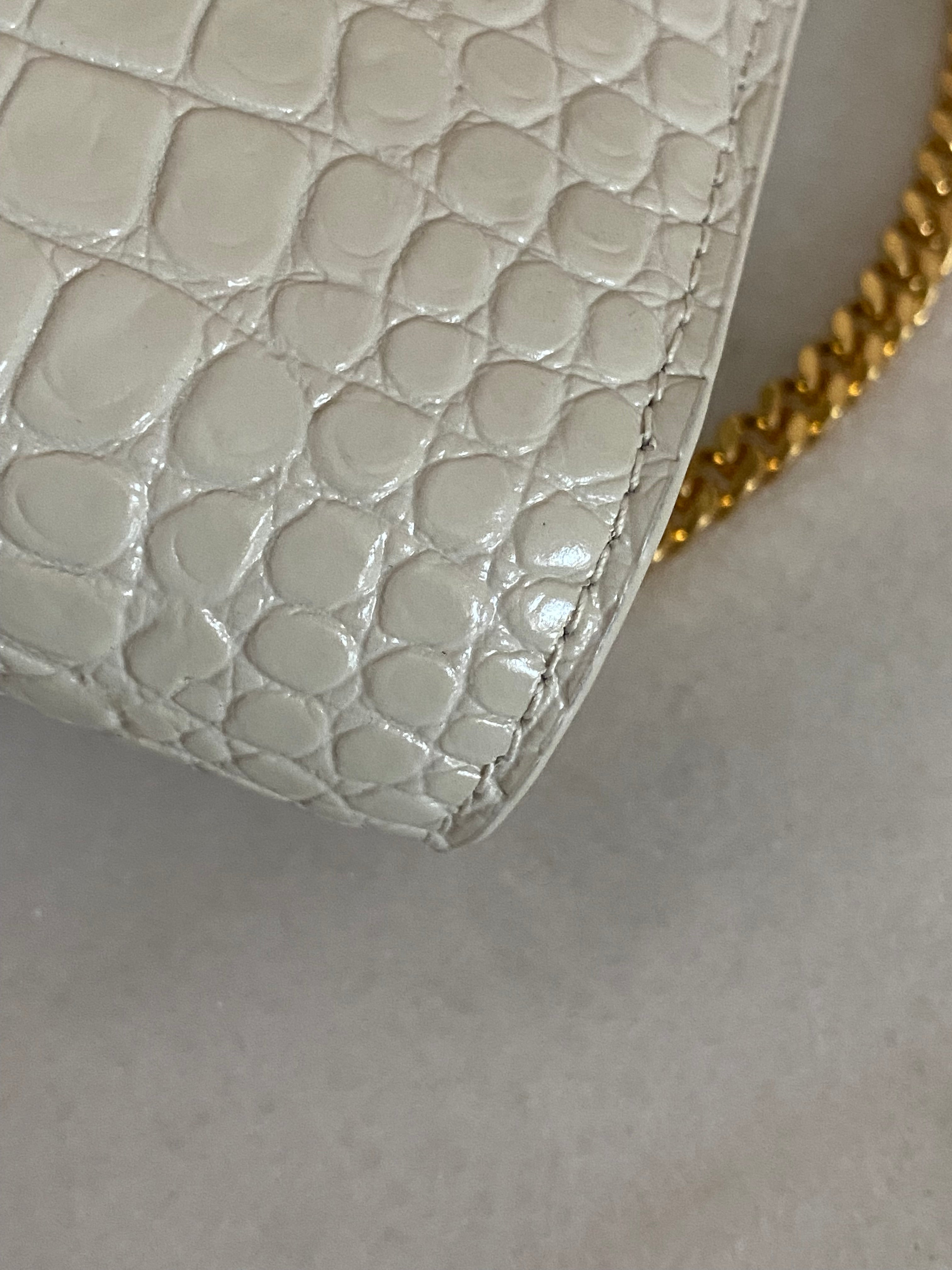 YSL Beige Croco Uptown Wallet on Chain