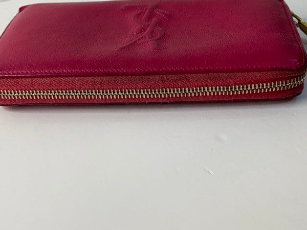 YSL Dark Pink Chevre Belle De Jour Zip Around Wallet