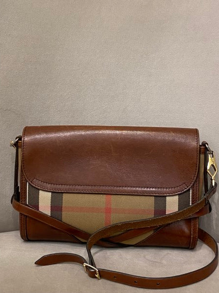 Burberry Brown House Check Bridle Abbott Crossbody Bag