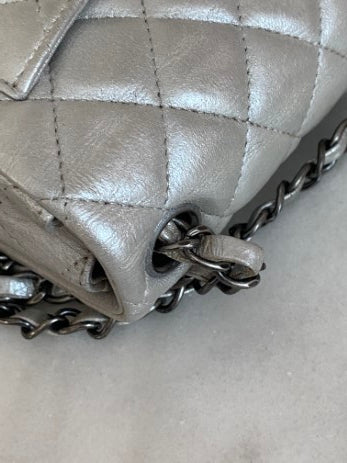 Chanel Silver Mini Square Classic Flap Bag