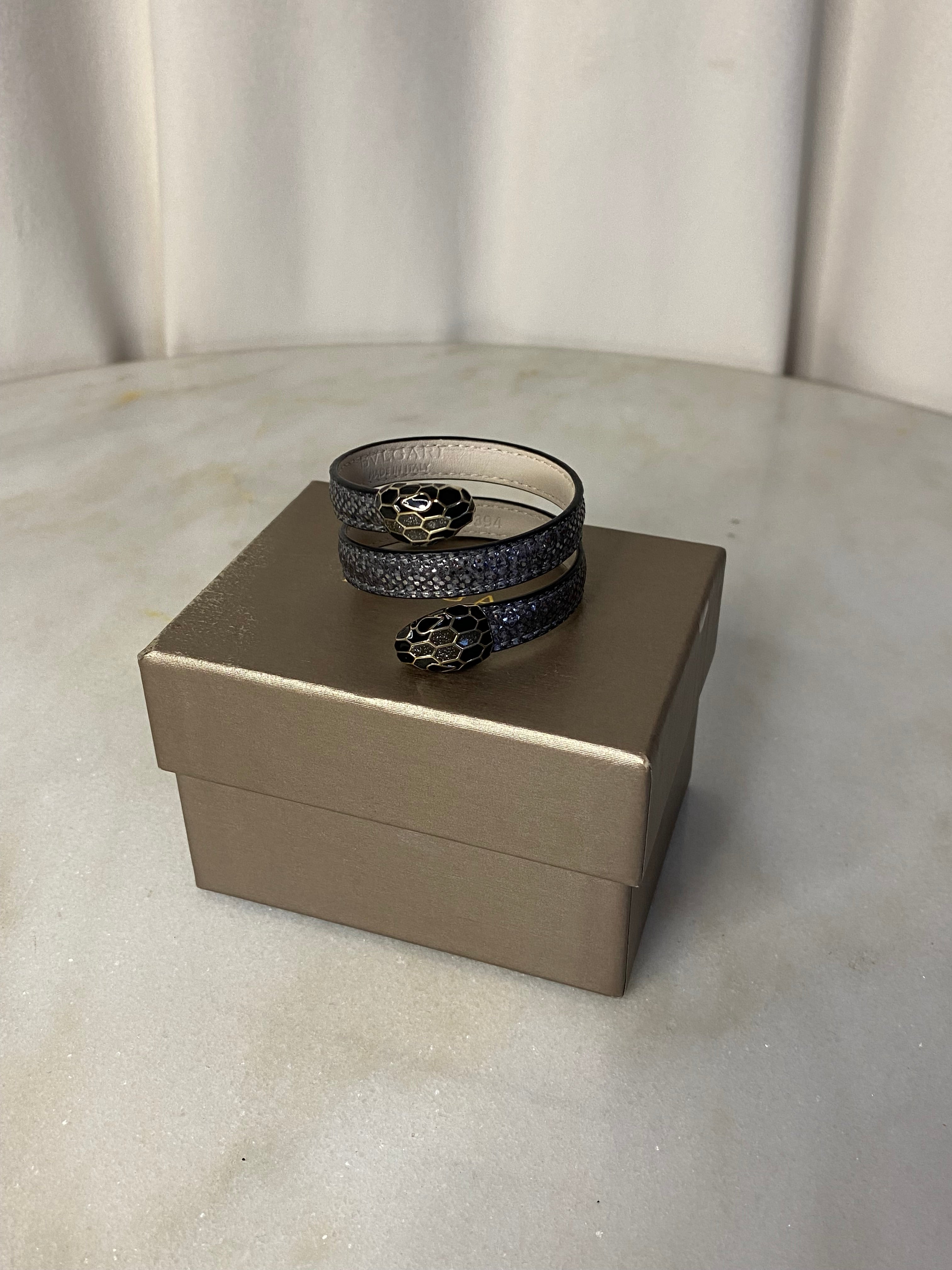 Bvlgari Black Karung Serpenti Double Bracelet