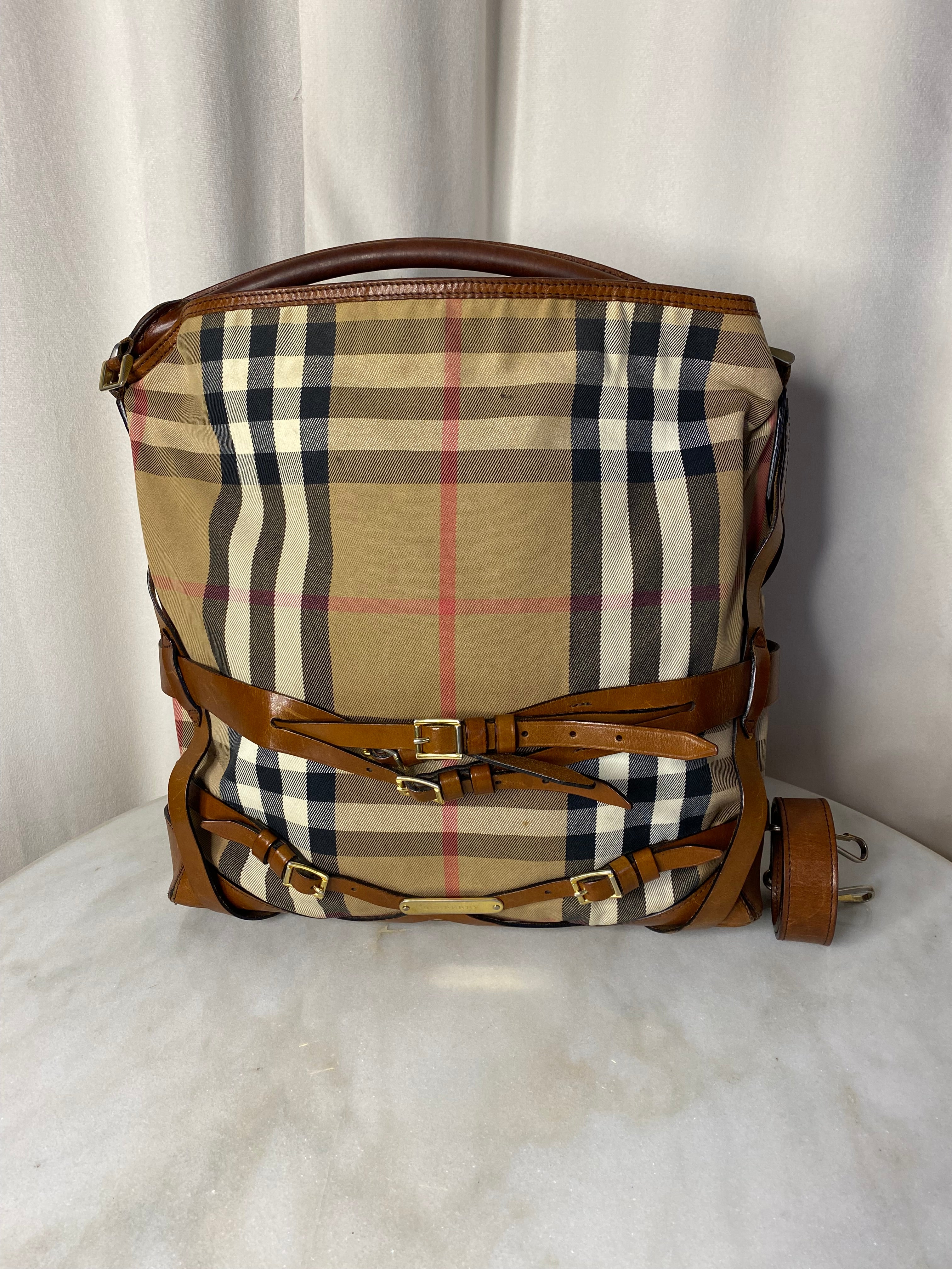 Burberry Camel Bridle House Check Top Handle Bag