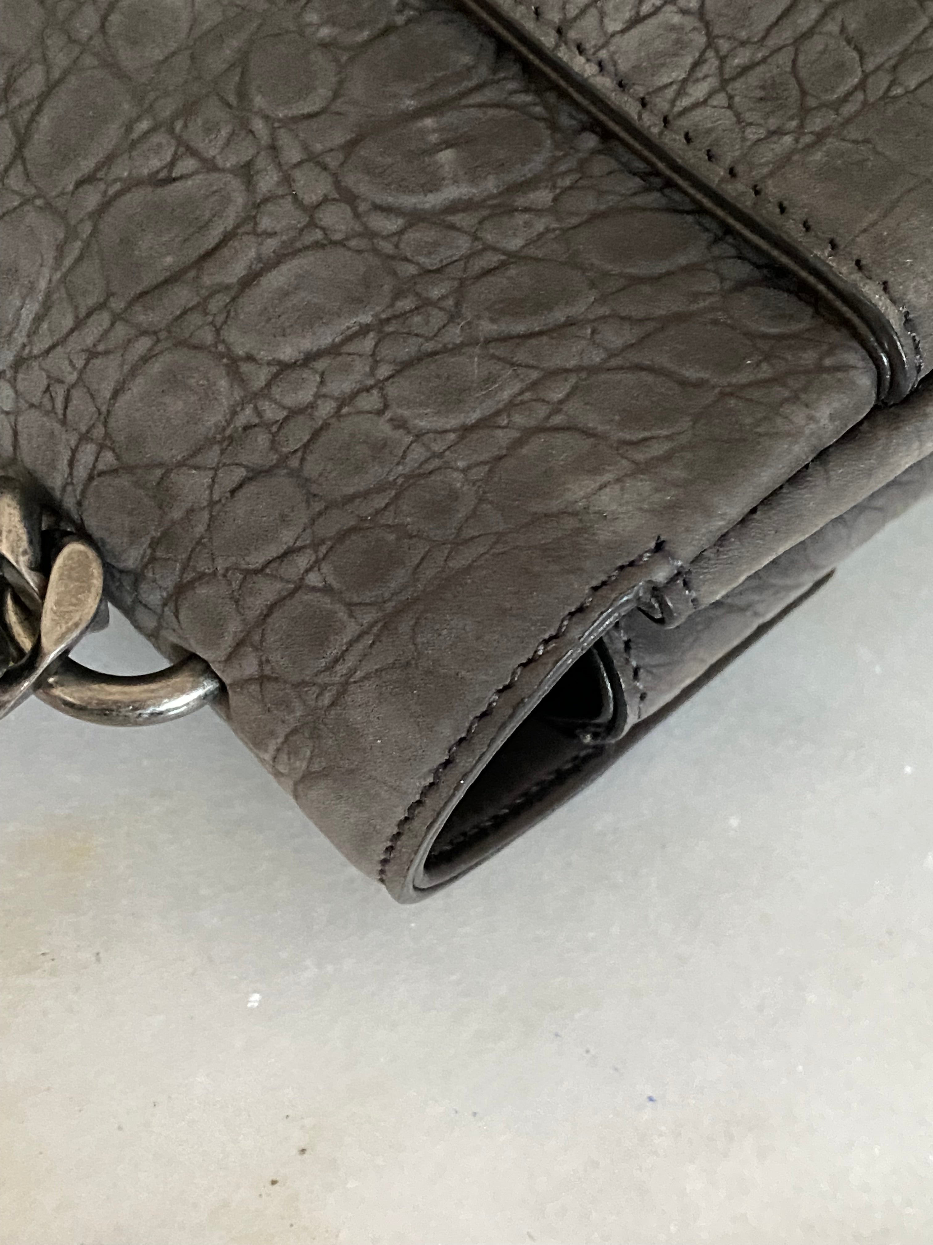 YSL Grey Croco Embossed Nubuck Collage Bag