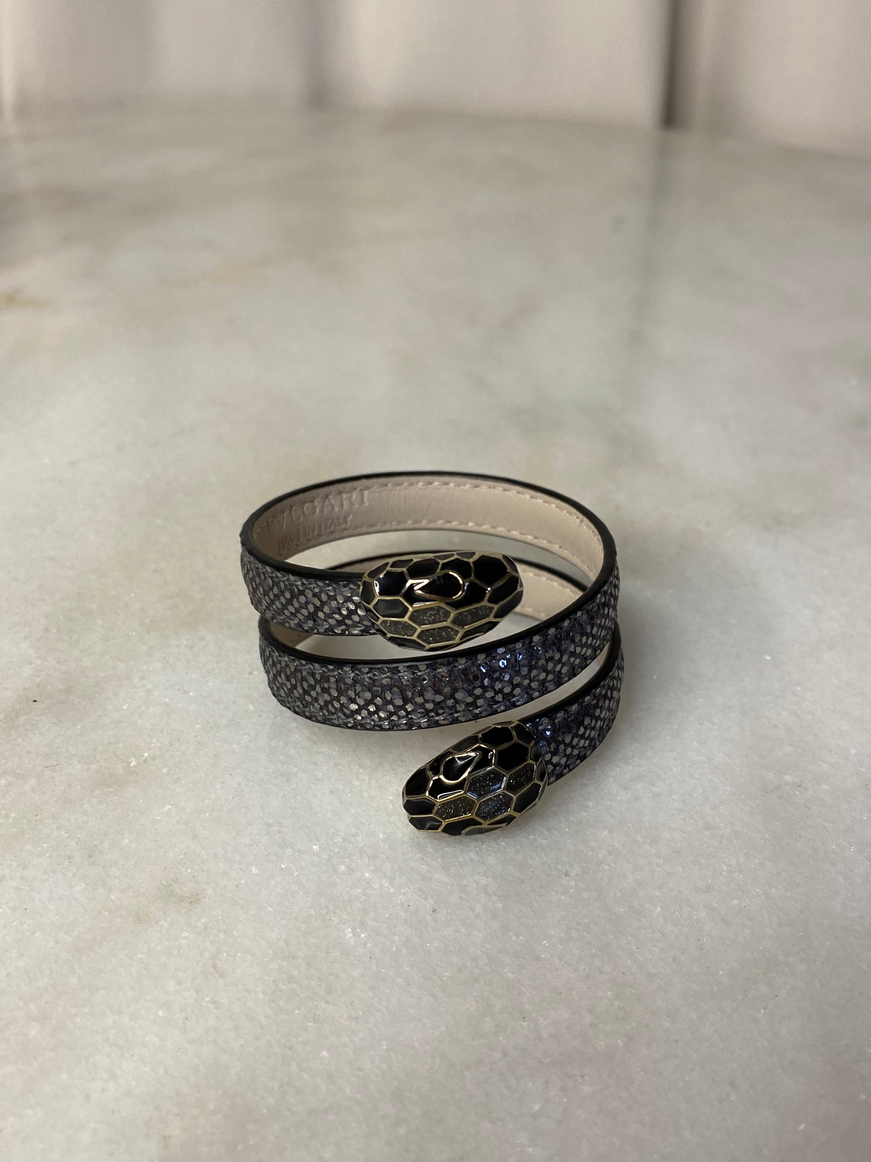 Bvlgari Black Karung Serpenti Double Bracelet