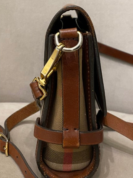 Burberry Brown House Check Bridle Abbott Crossbody Bag