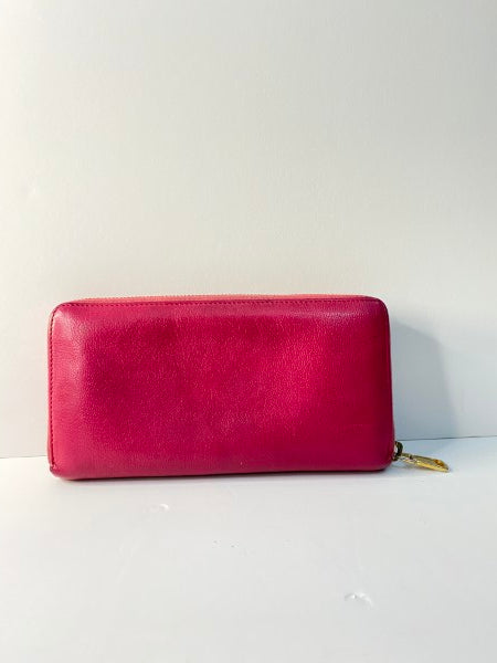 YSL Dark Pink Chevre Belle De Jour Zip Around Wallet