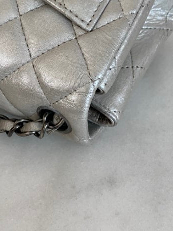 Chanel Silver Mini Square Classic Flap Bag