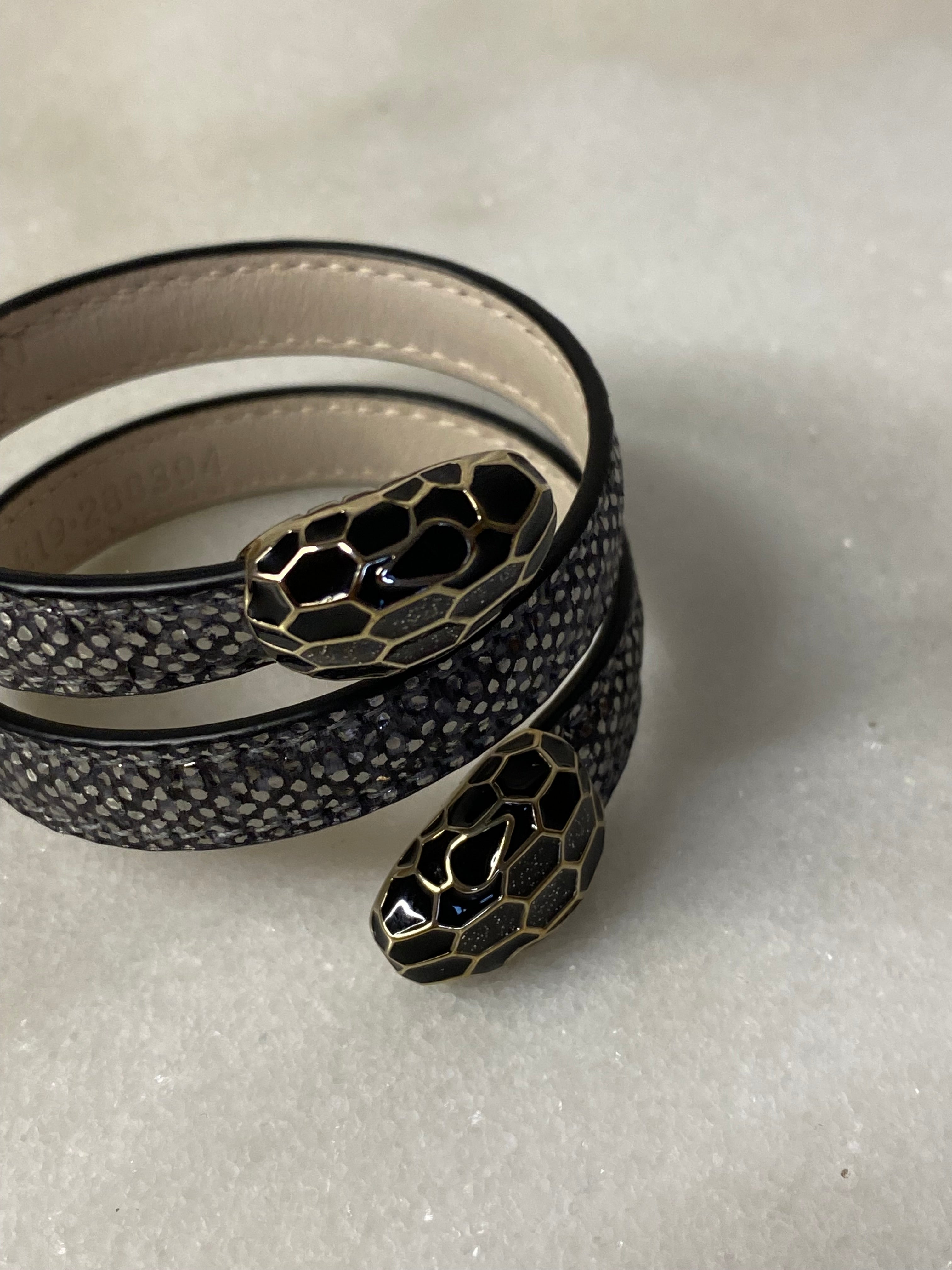 Bvlgari Black Karung Serpenti Double Bracelet