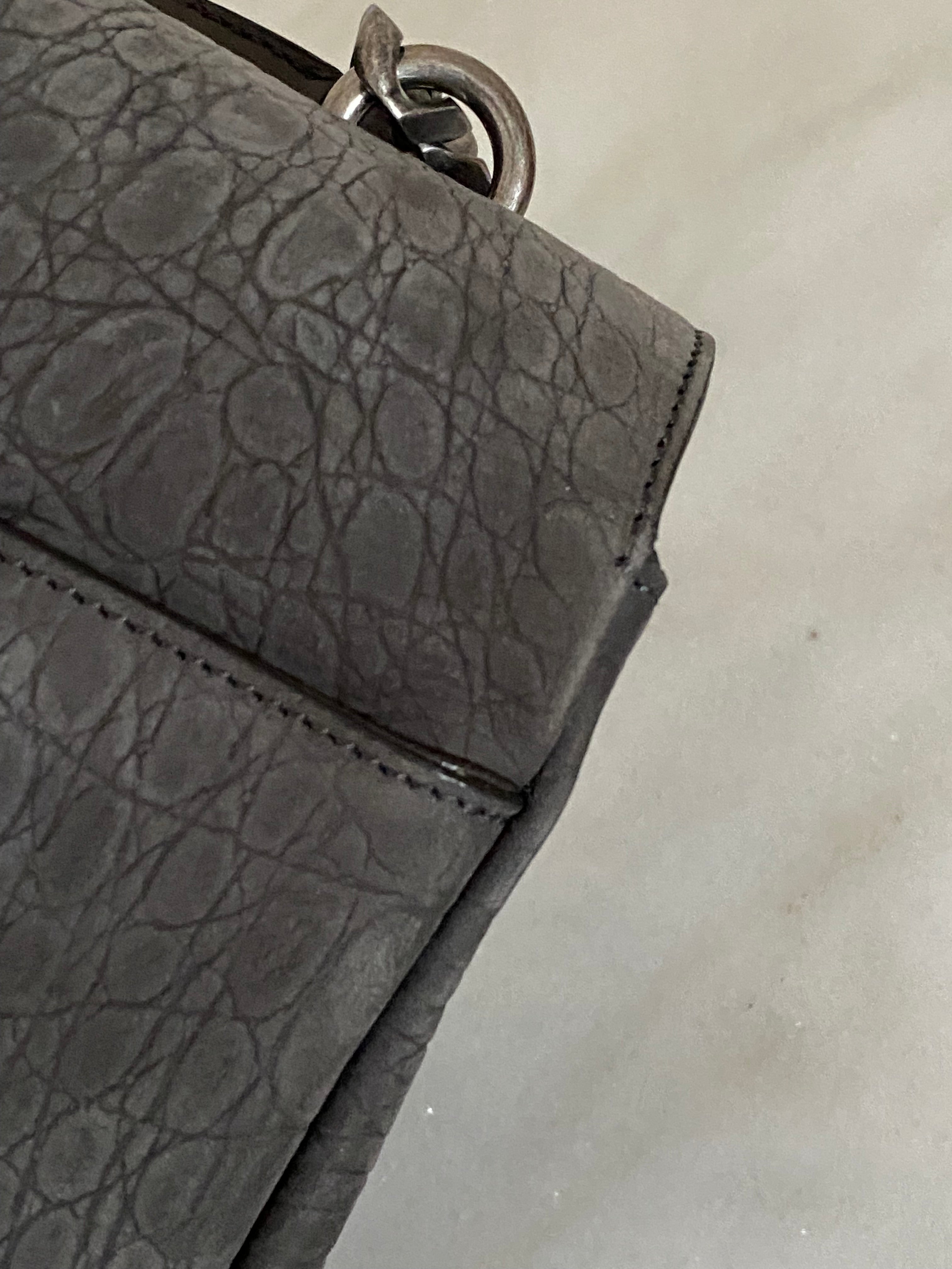 YSL Grey Croco Embossed Nubuck Collage Bag