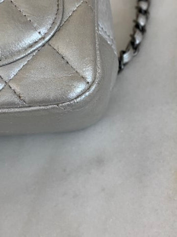 Chanel Silver Mini Square Classic Flap Bag