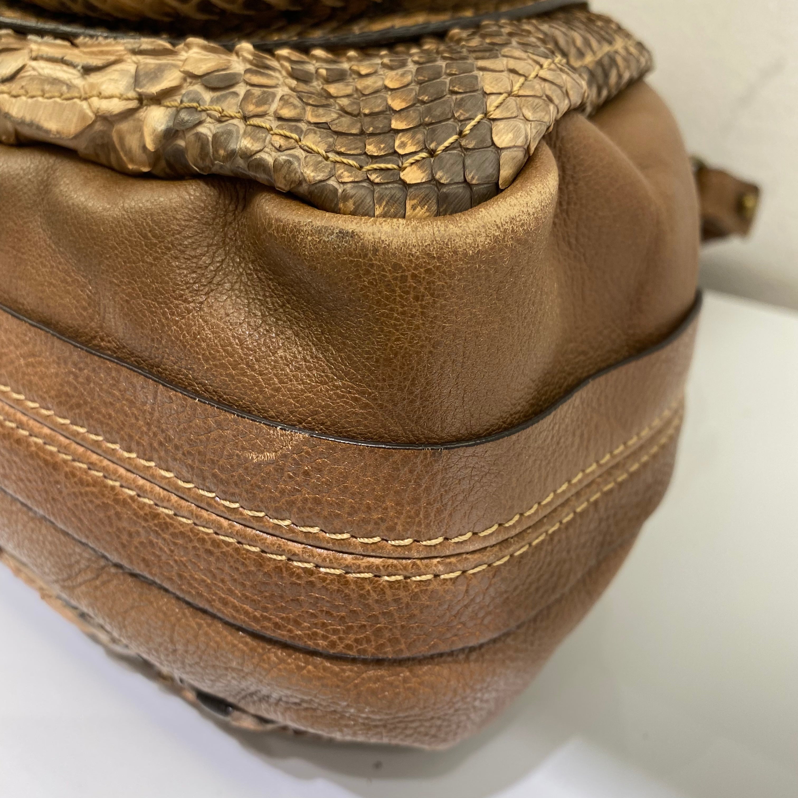 Chloe Brown Python Paraty Tote Shoulder Bag