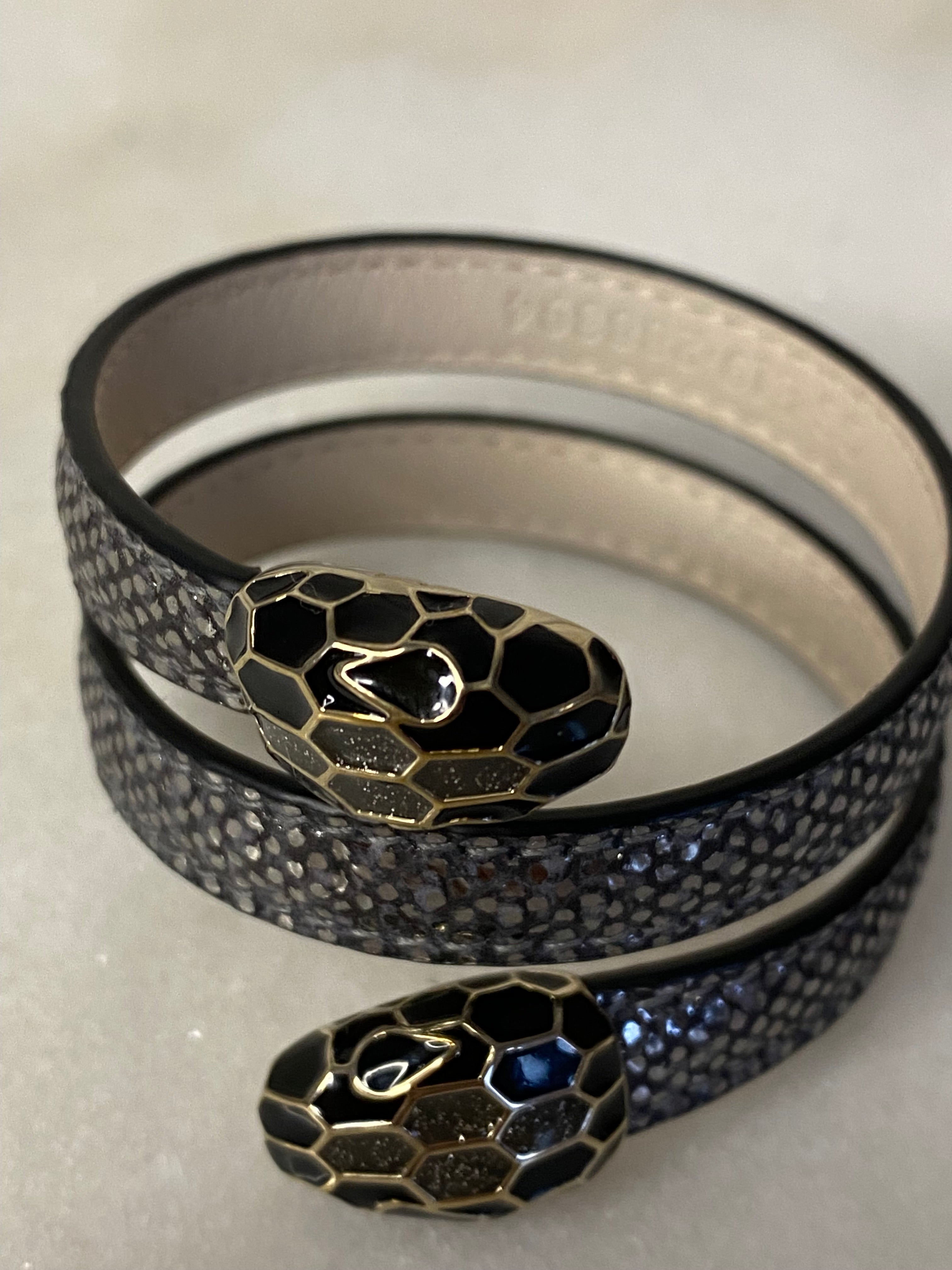 Bvlgari Black Karung Serpenti Double Bracelet