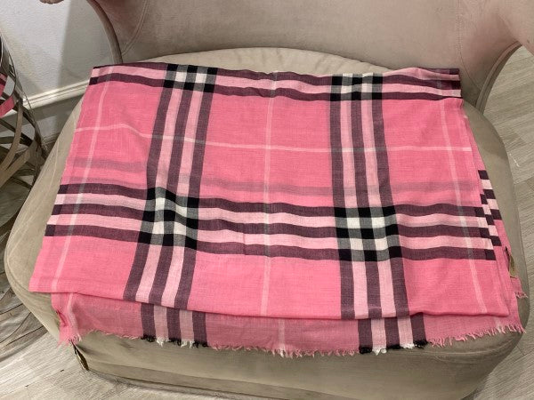 Burberry Pink House Check Wool Silk Scarf