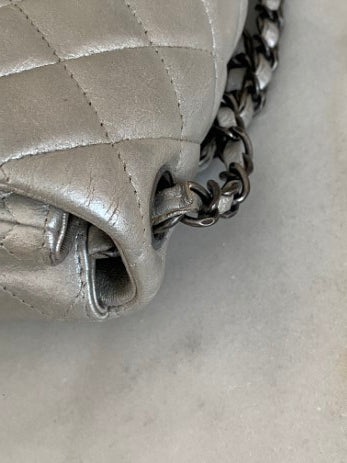 Chanel Silver Mini Square Classic Flap Bag