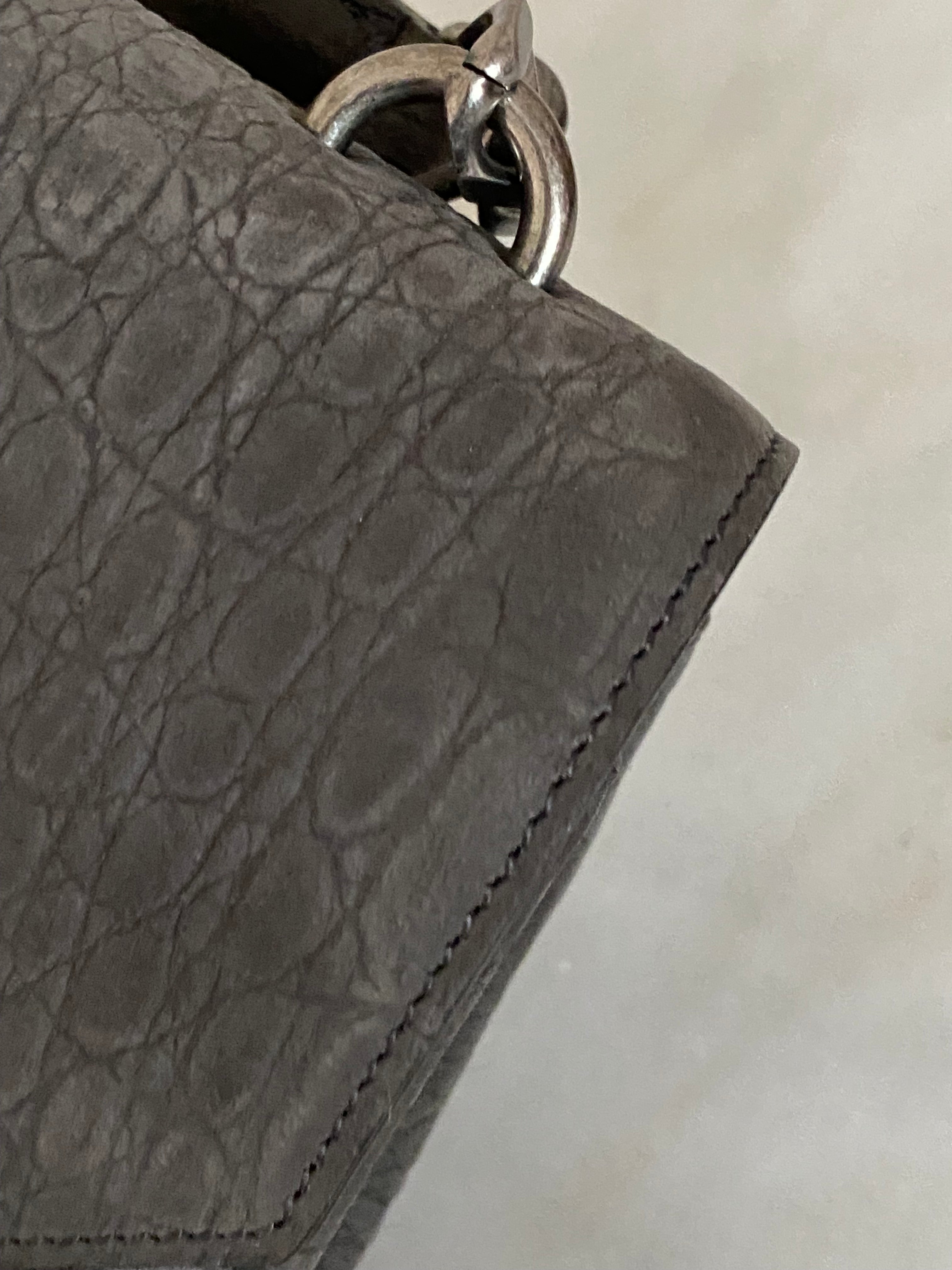 YSL Grey Croco Embossed Nubuck Collage Bag