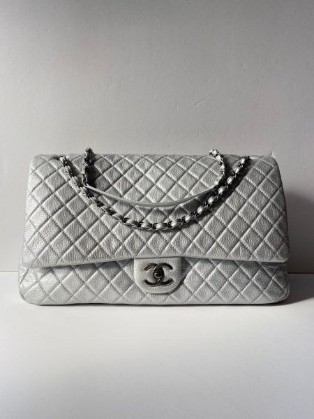 Chanel Silver Metallic XXL Flap Travel Maxi Bag