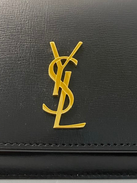 YSL black phone holder with strap in smooth leather