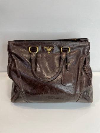 Prada Brown Vittello Shine Tote Large Bag