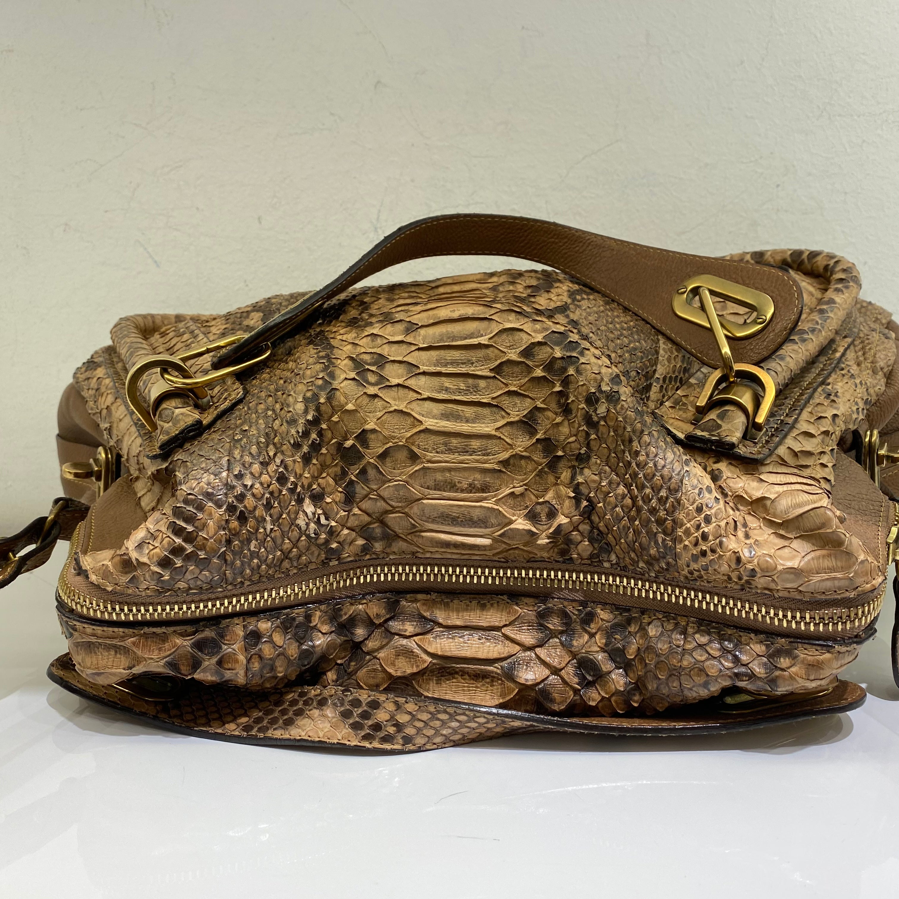 Chloe Brown Python Paraty Tote Shoulder Bag