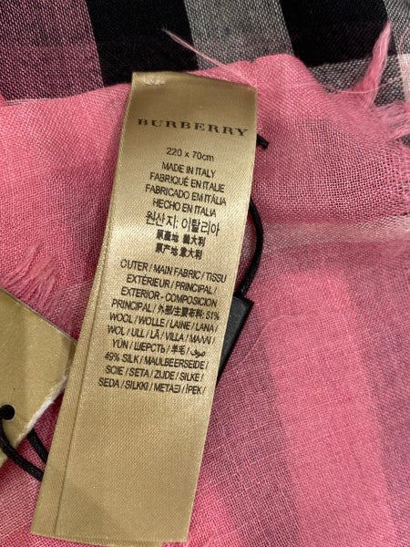 Burberry Pink House Check Wool Silk Scarf