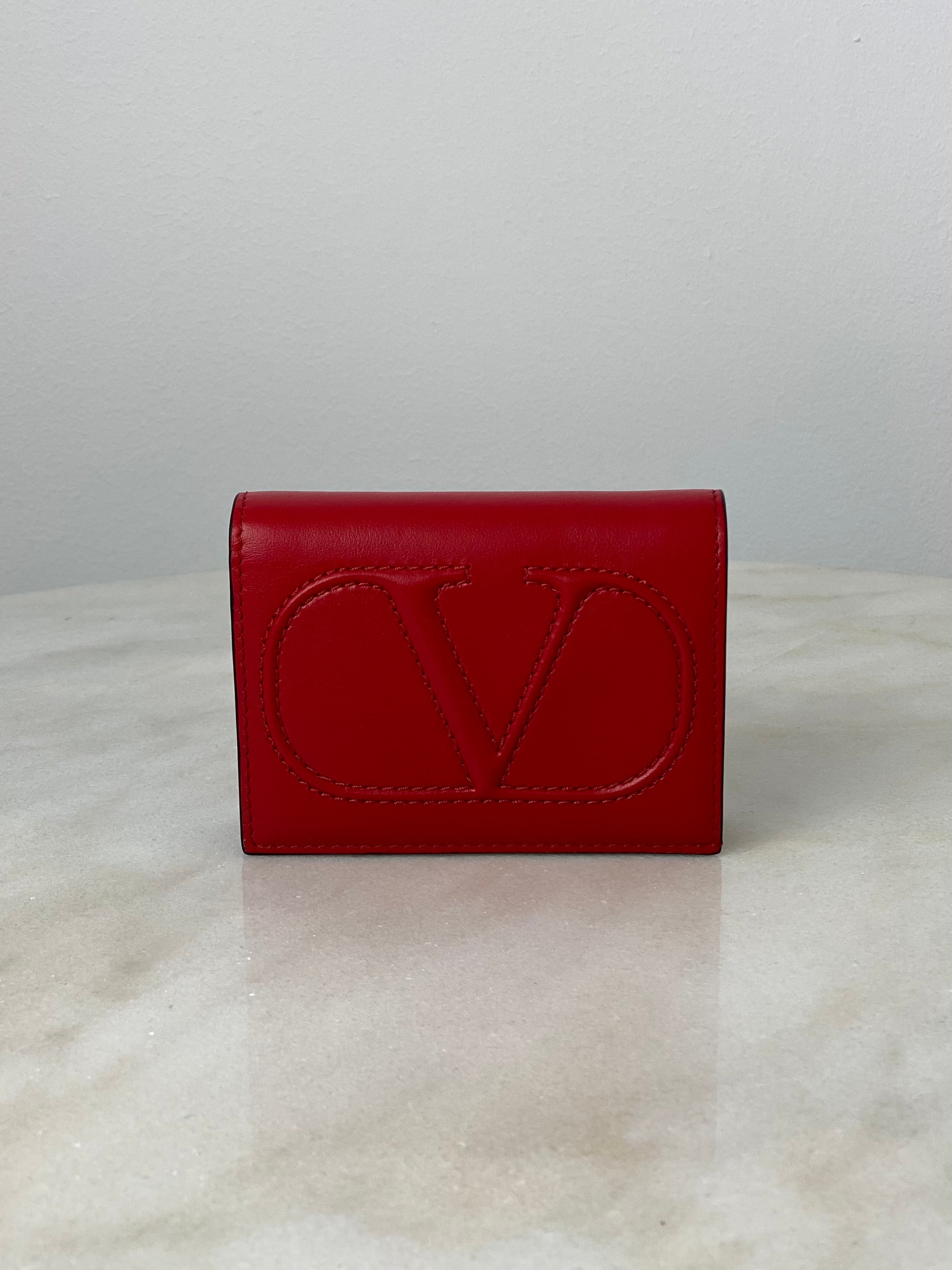 Valentino Red V Logo Flap Small Zip Wallet