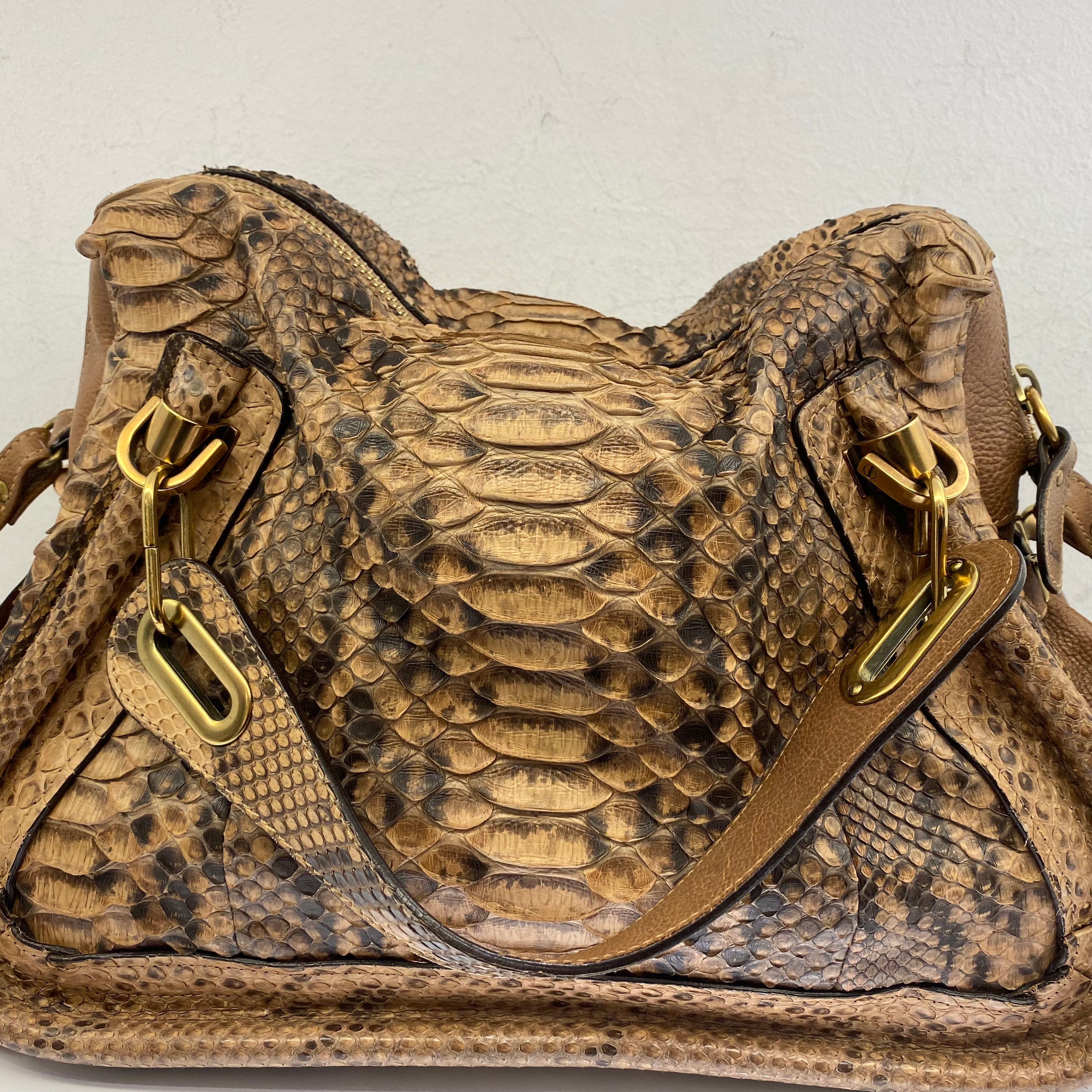 Chloe Brown Python Paraty Tote Shoulder Bag