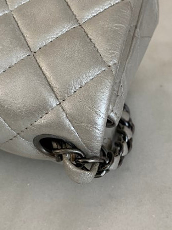 Chanel Silver Mini Square Classic Flap Bag