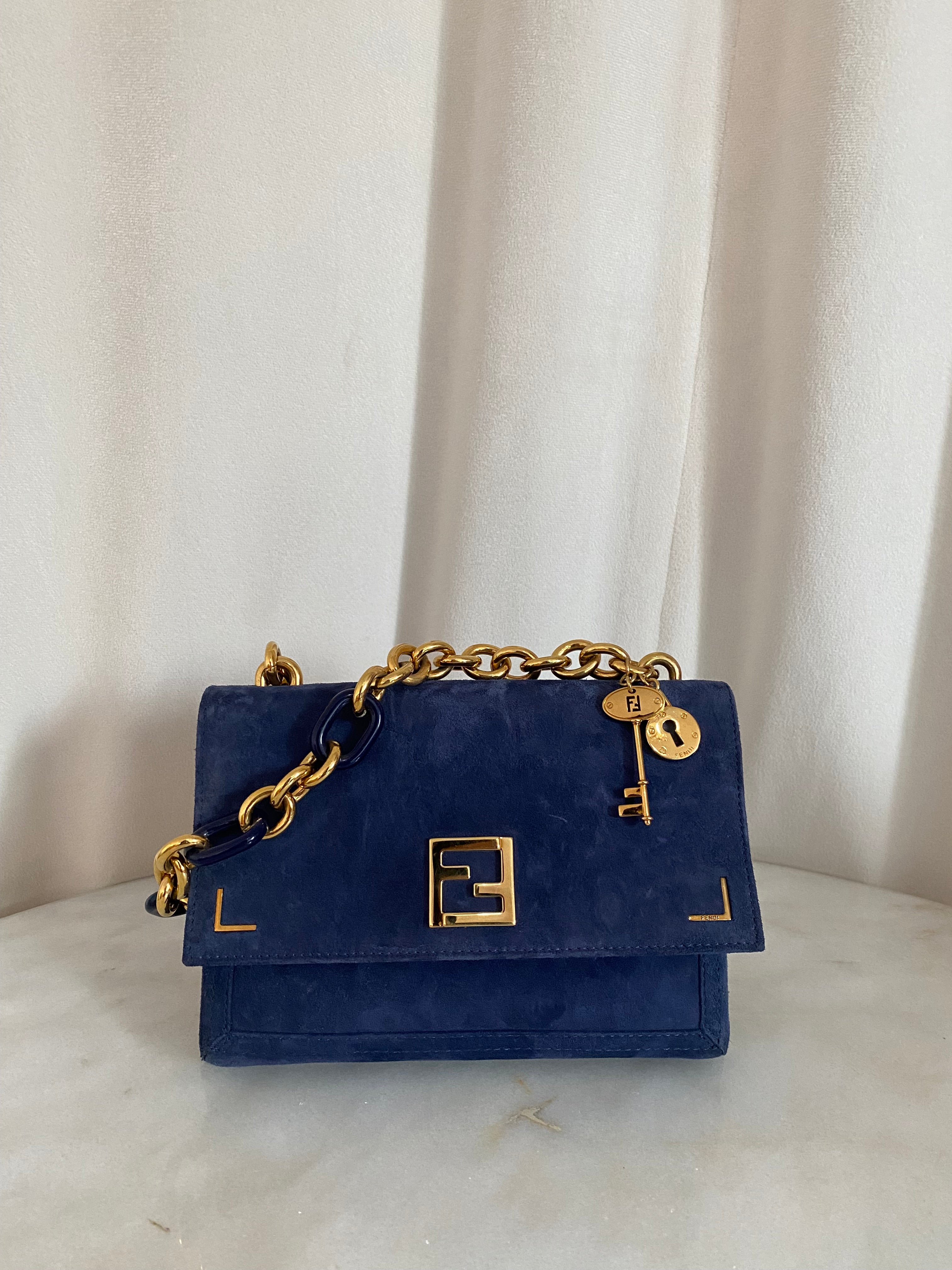 Fendi Blue Velvet Flap Bag