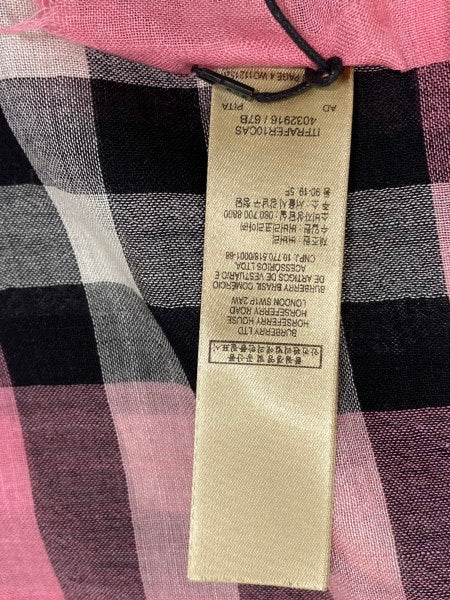 Burberry Pink House Check Wool Silk Scarf