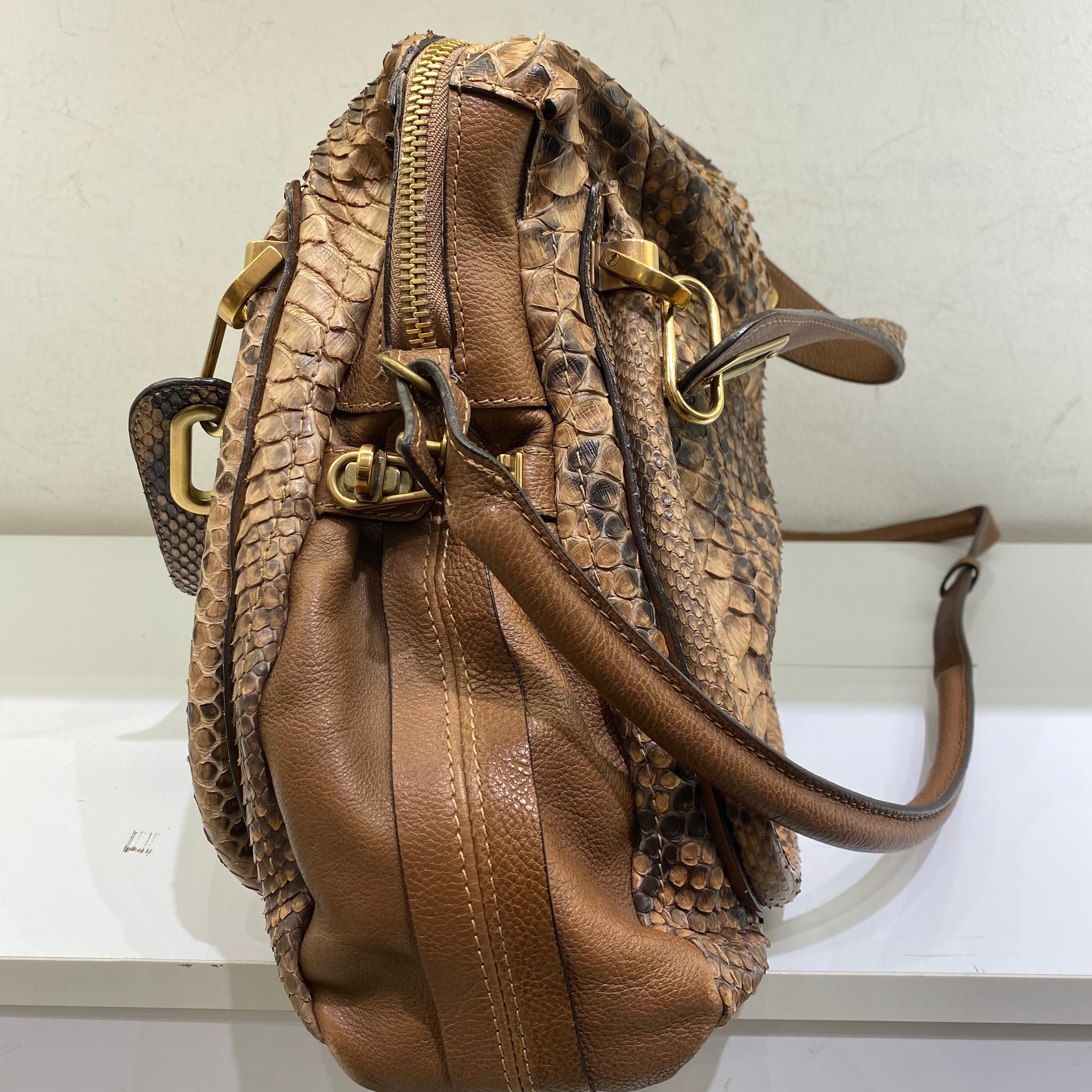 Chloe Brown Python Paraty Tote Shoulder Bag