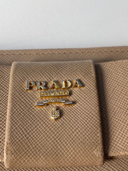 Prada Beige Bow Zip Around Long Wallet