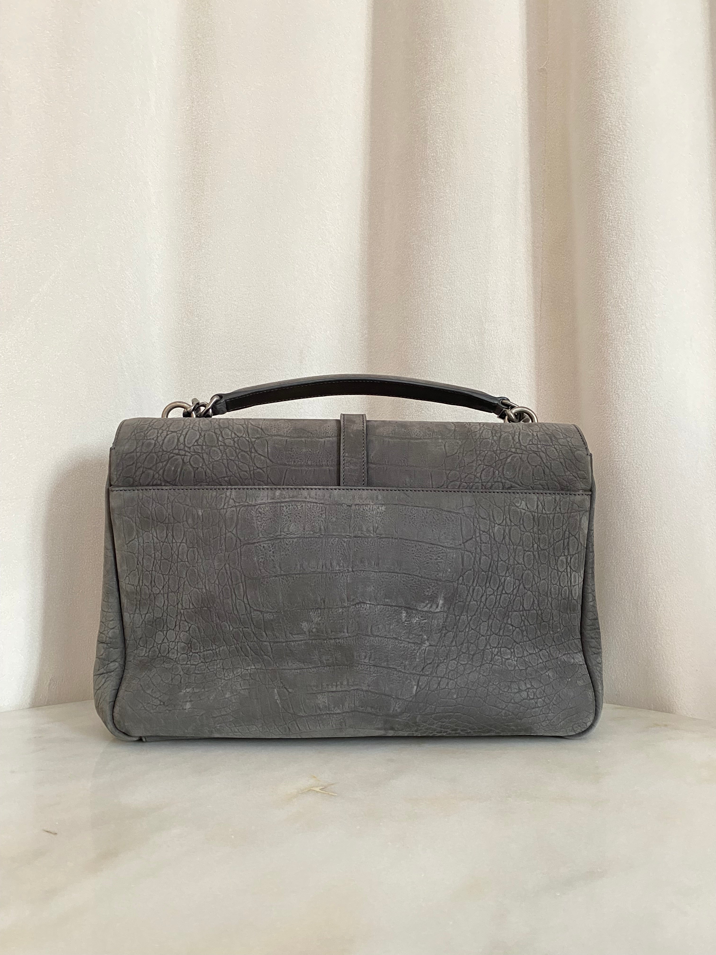 YSL Grey Croco Embossed Nubuck Collage Bag