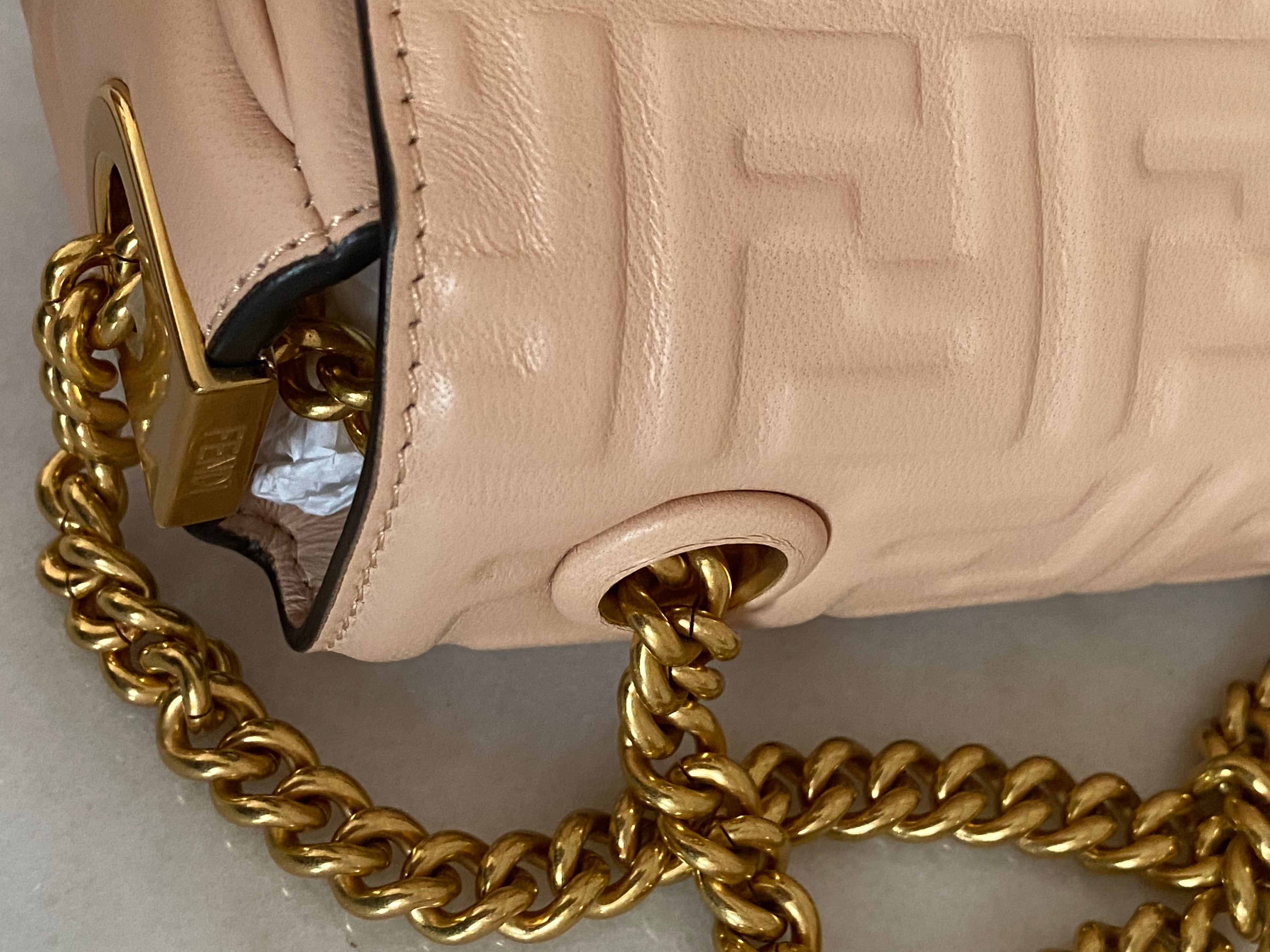 Fendi Pink Baguette Chain Small Midi Bag