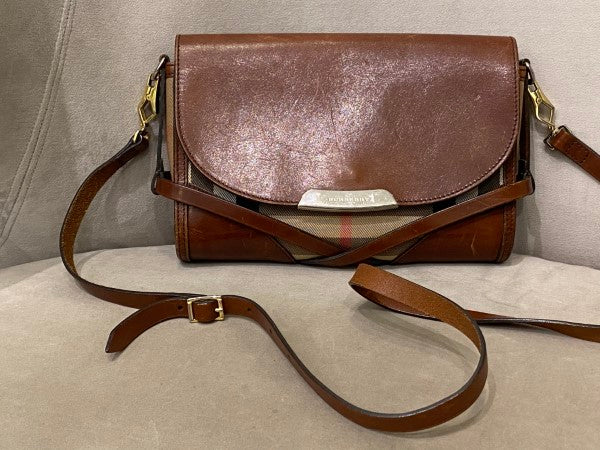 Burberry Brown House Check Bridle Abbott Crossbody Bag