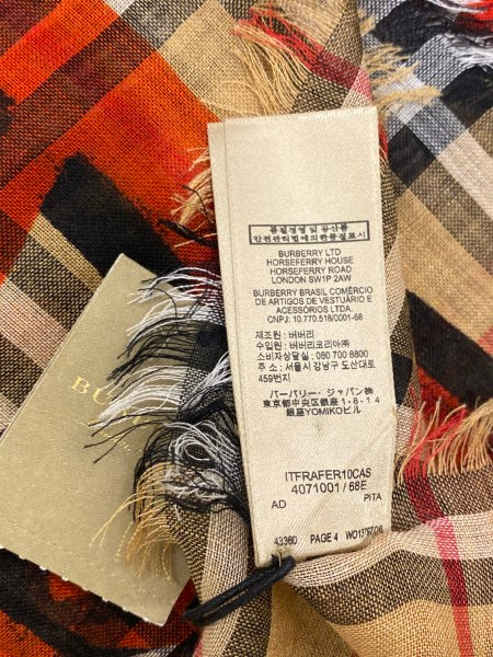 Burberry Red Nova Check Graffiti Wool Silk L.E Scarf