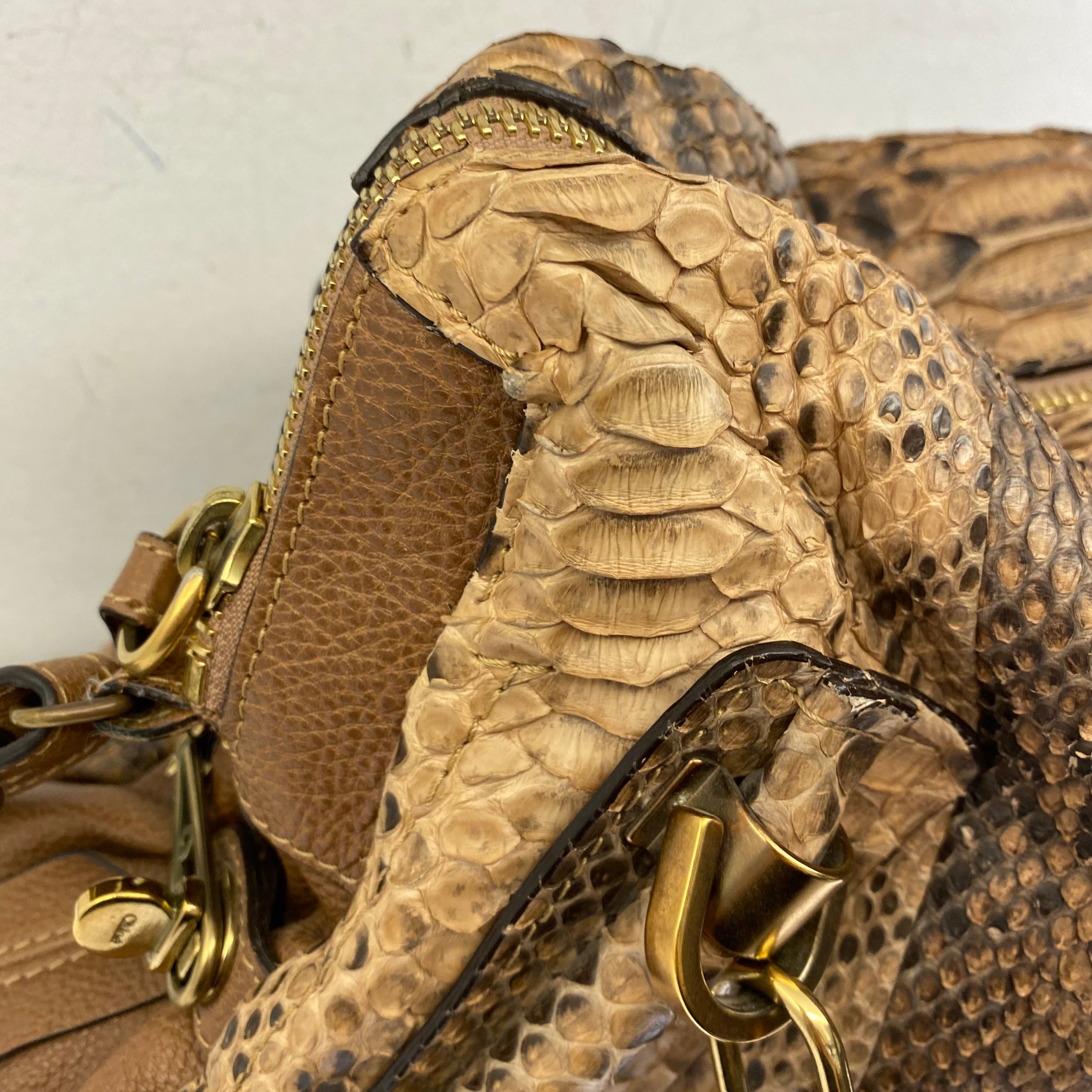 Chloe Brown Python Paraty Tote Shoulder Bag