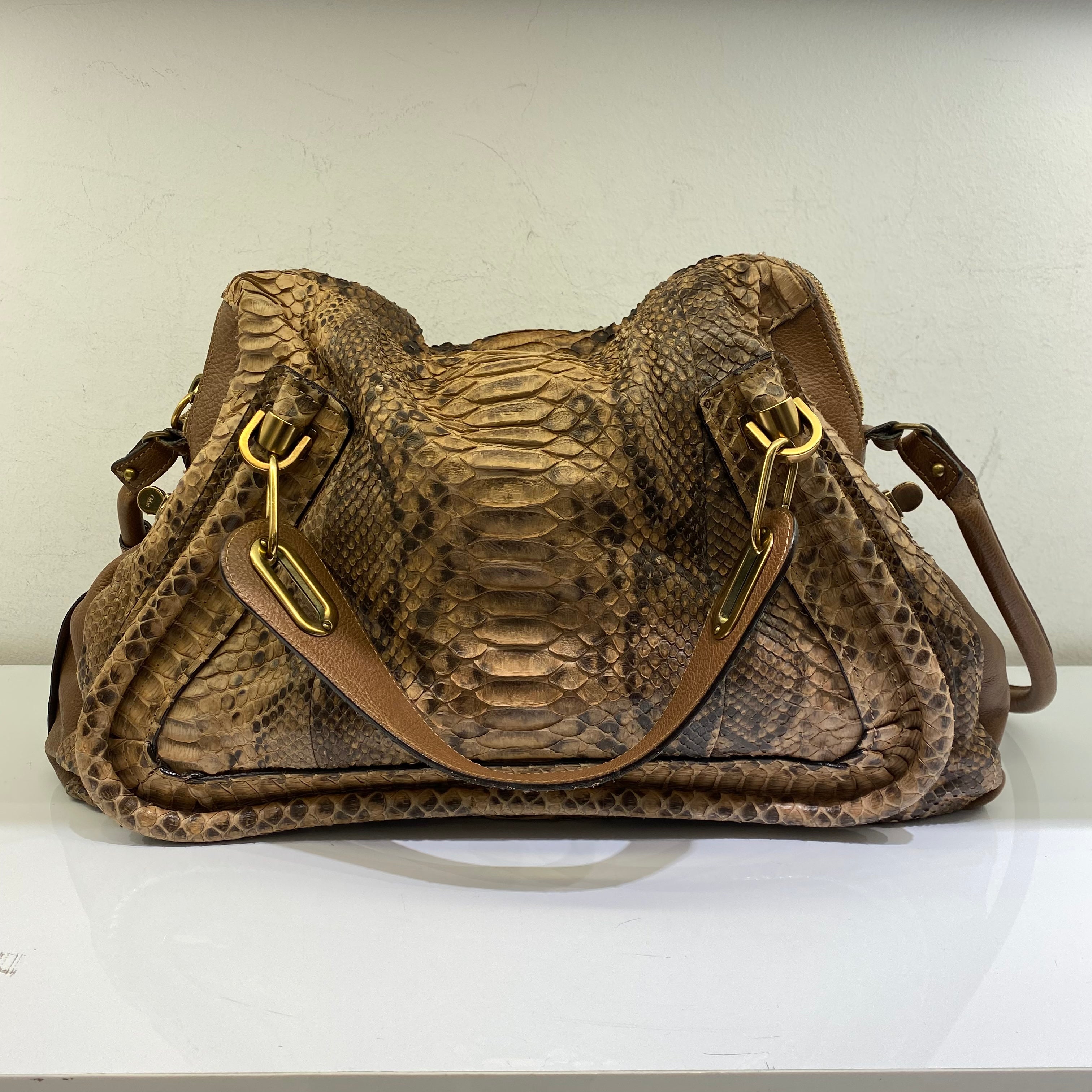 Chloe Brown Python Paraty Tote Shoulder Bag