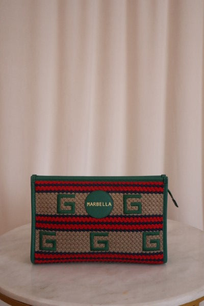 Gucci Green Multicolor Fabric Embroidered Marbella Striped Pouch