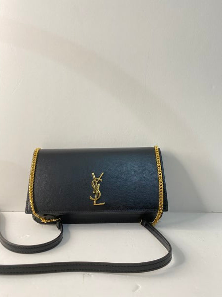 YSL black phone holder with strap in smooth leather