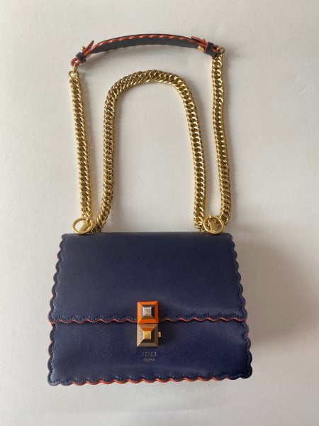 Fendi Blueberry Vitello Liberty Scalloped Studded Kan I Small Shoulder Bag