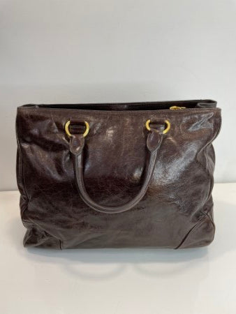 Prada Brown Vittello Shine Tote Large Bag